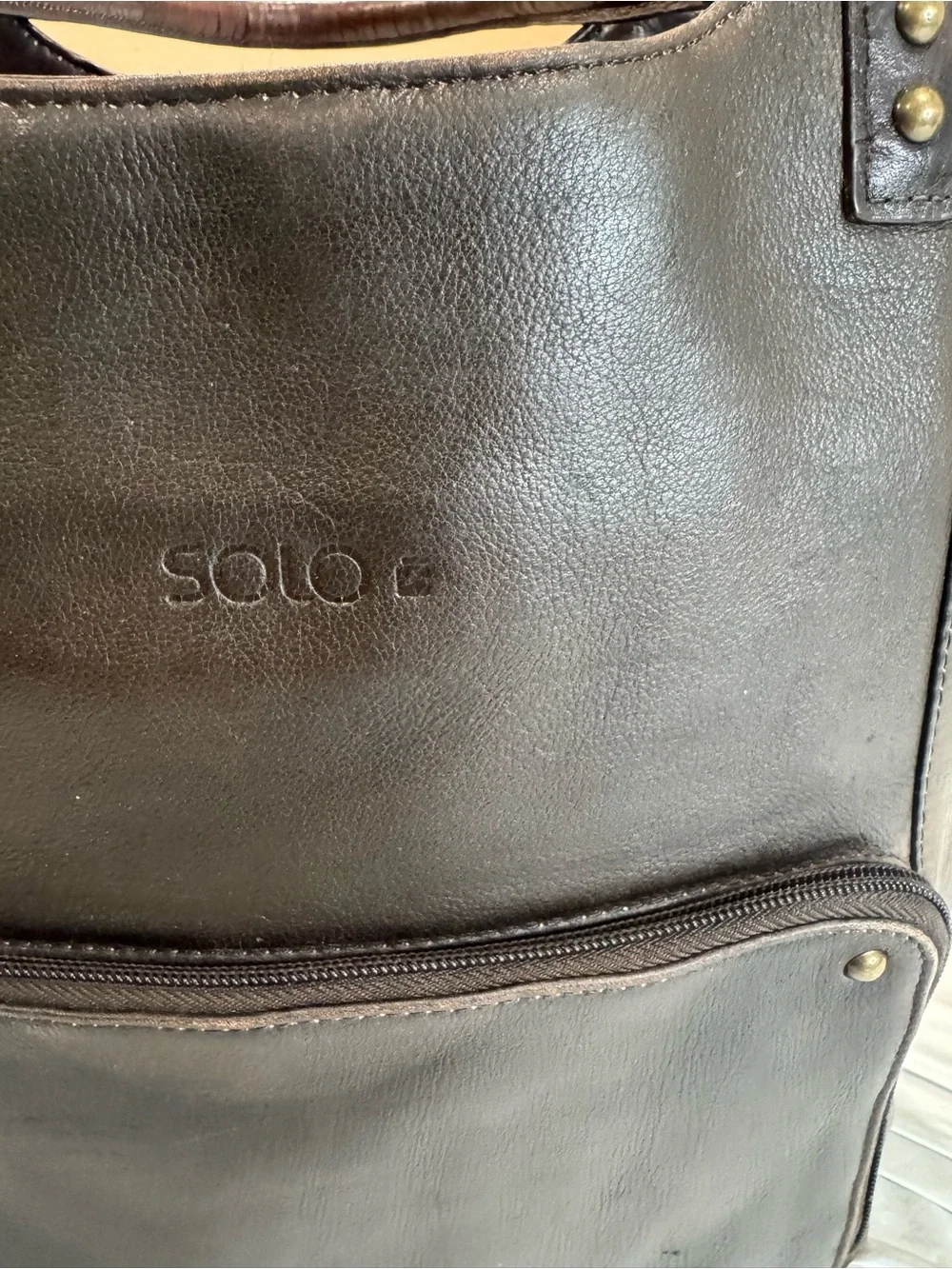 SOLO Brown Leather Laptop Business Tote Shoulder Bag